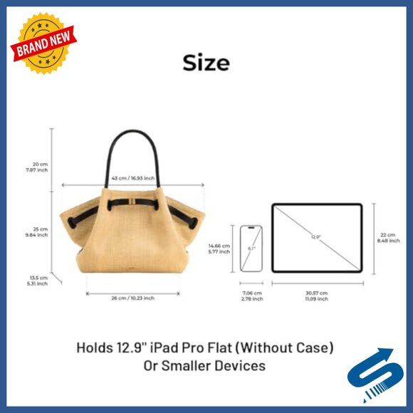 Medium Tote Bag with Gold Hardware, Artificial Raffia, Shoulder Strap - Picture 3 of 7